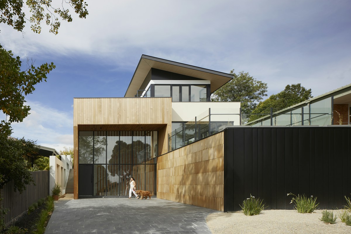 Modern patio beside a home